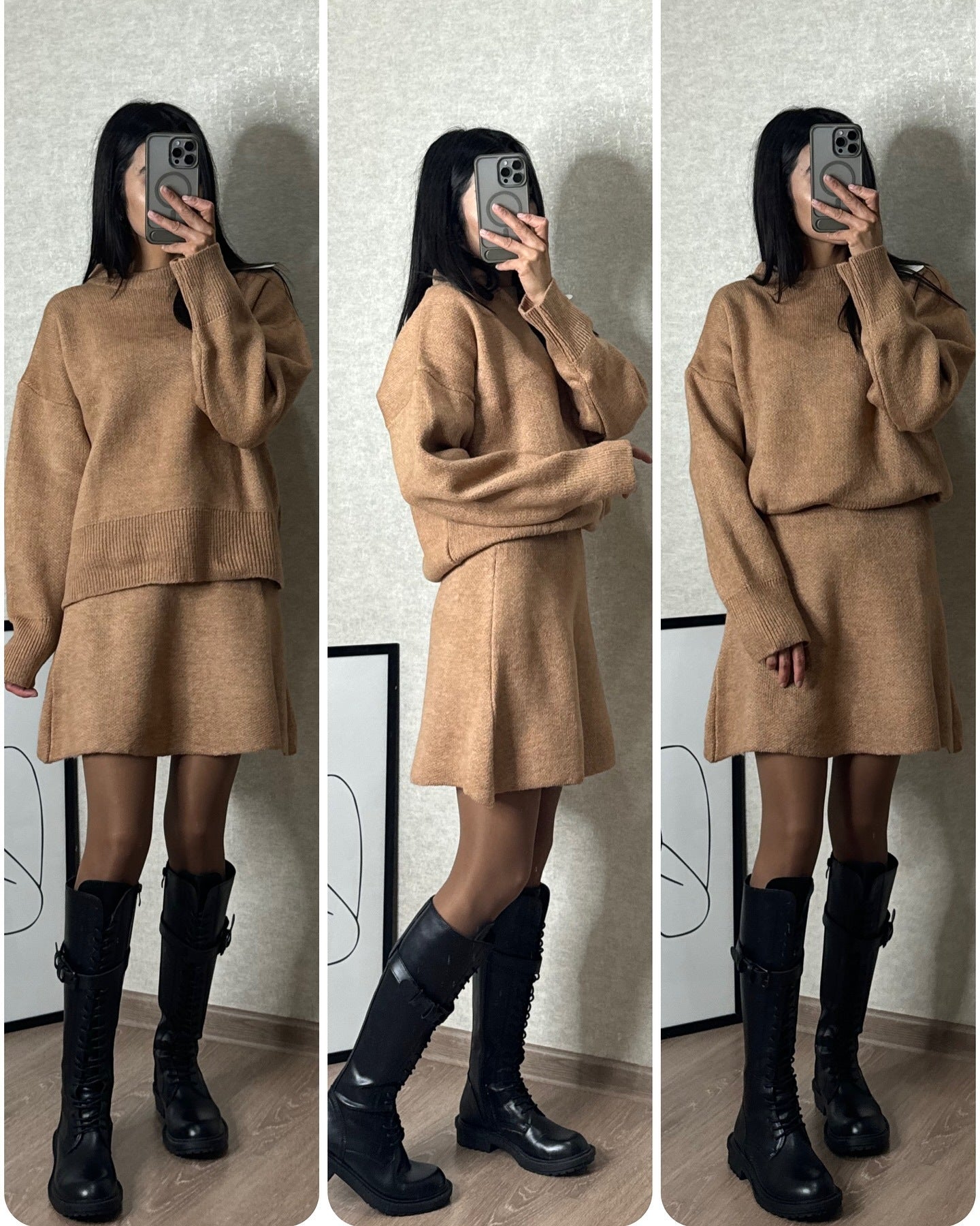 Sweater Skirt Sets Knit Long Sleeve