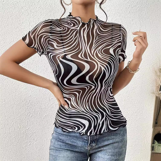 See Through Design Mesh Top Blouse