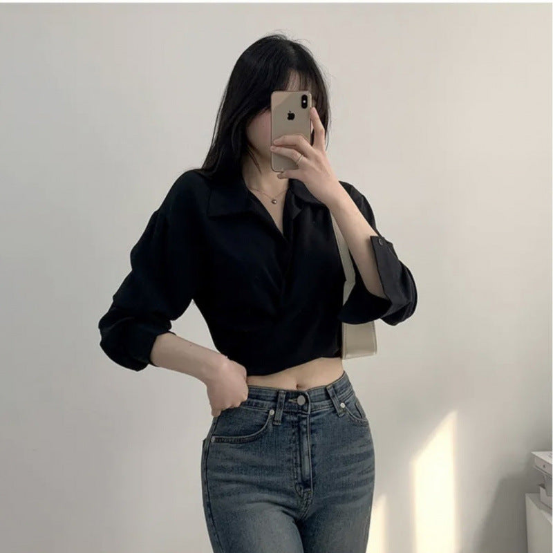 Bow-knot Midriff-baring Cropped Blouse