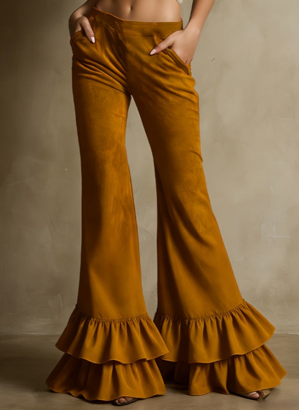 Retro Double Ruffled Flared Pants