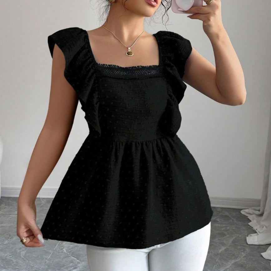 Korean-style Polka-dot Printed Bishop-sleeve Top