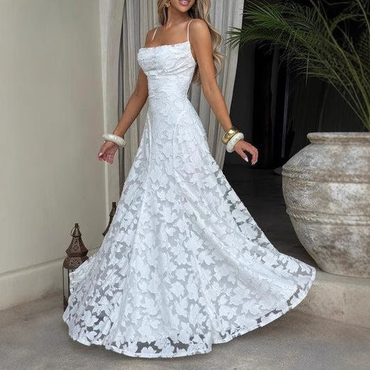 Sling Chiffon Lace Backless Dress