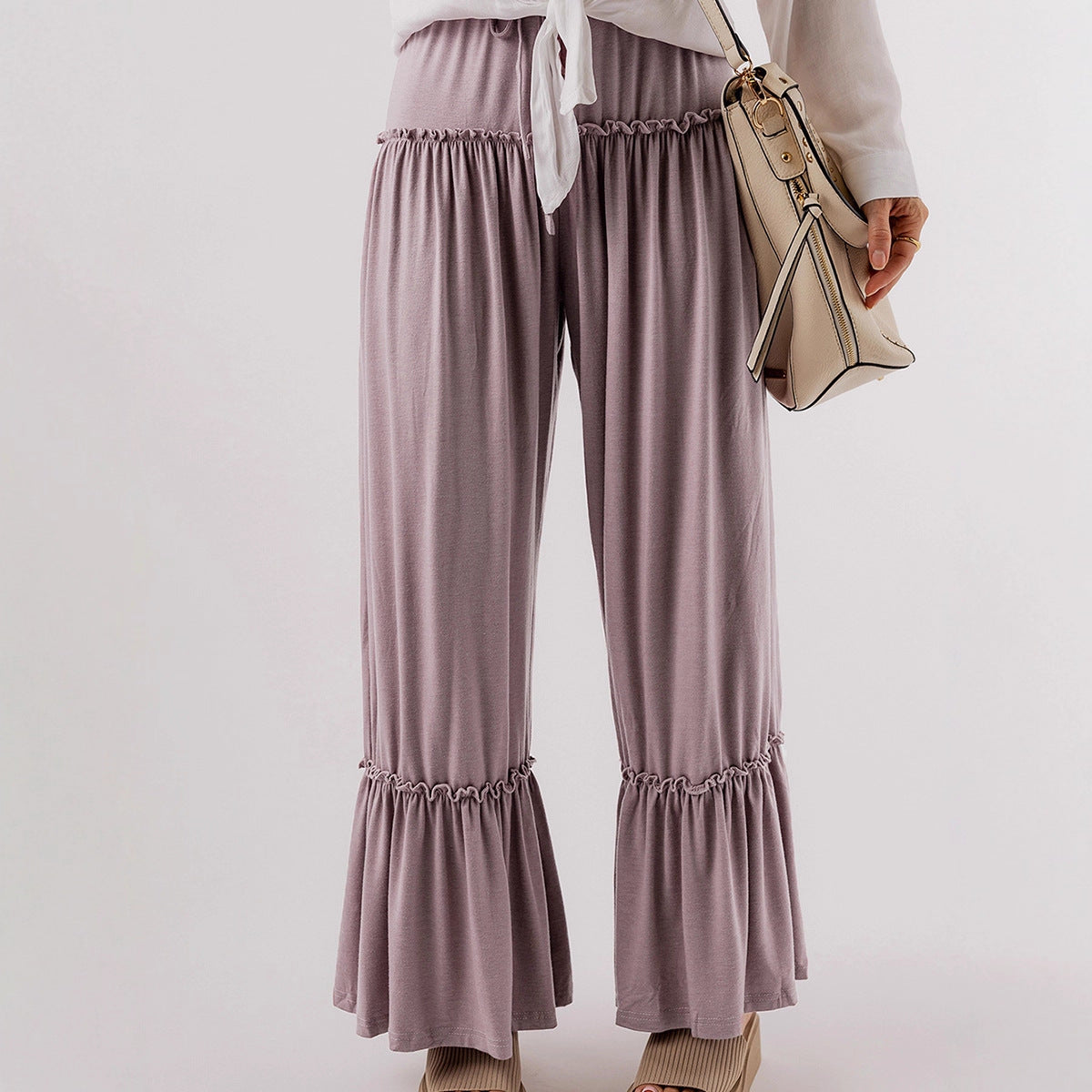 High-waisted Casual Drawstring Wide-leg Pants