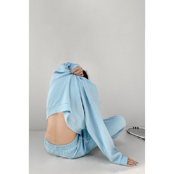 Waffle Long Sleeve Crew Neck Sweater \Track Pants Sports Suit