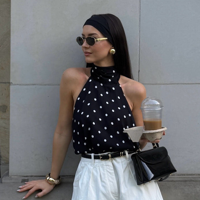 Polka Dot Lace-up Halterneck Camisole