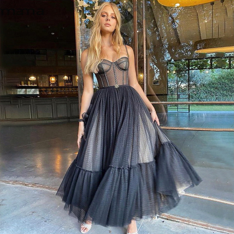 Lace Strapless Tube Chiffon Dress