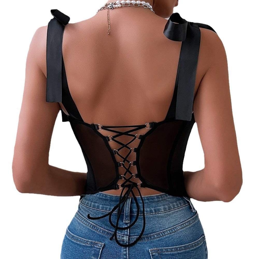 Tether Sequined Ring Corset Crop Top