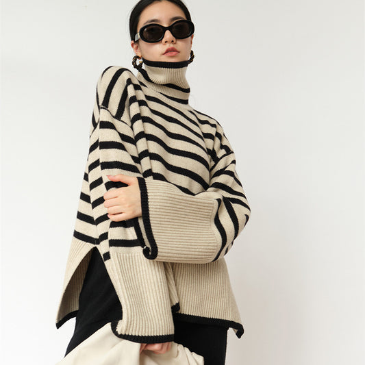 Striped Turtleneck Sweater Blouse