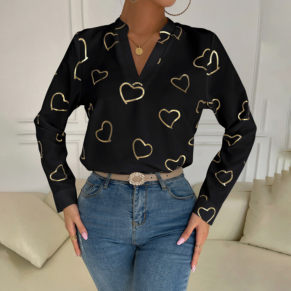 Women's Printed Shirt Temperament Commute Top