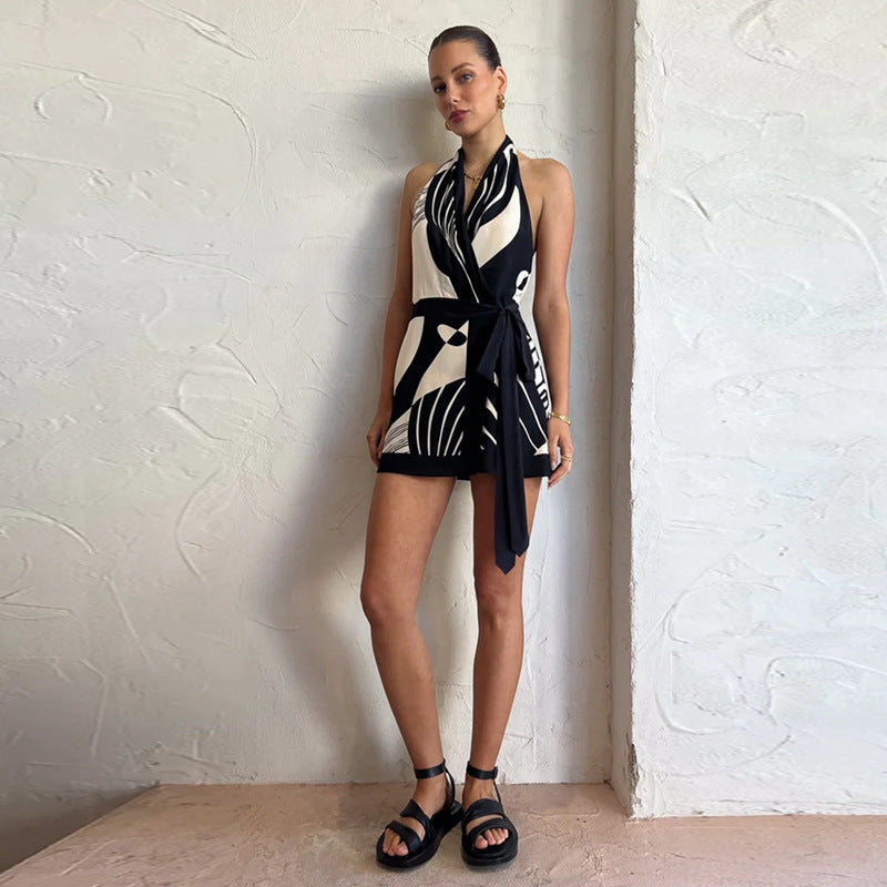 Nordic Halter Waist Fitted Dress