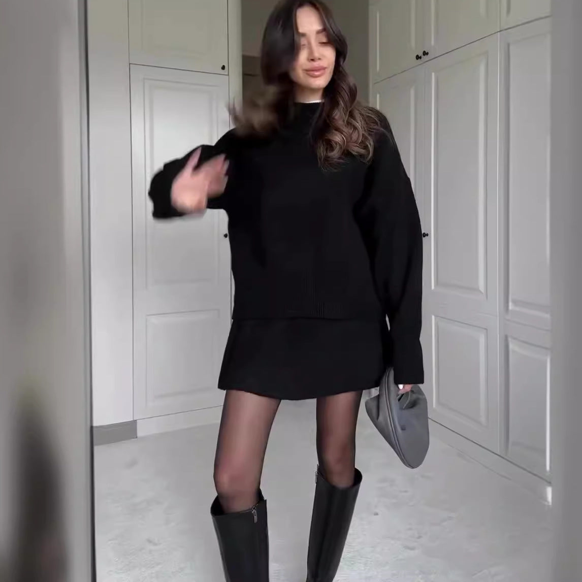 Sweater Skirt Sets Knit Long Sleeve