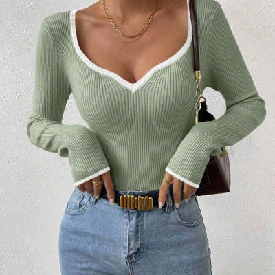 V-neck Striped Contrast Color Loose Plus Size Women's
