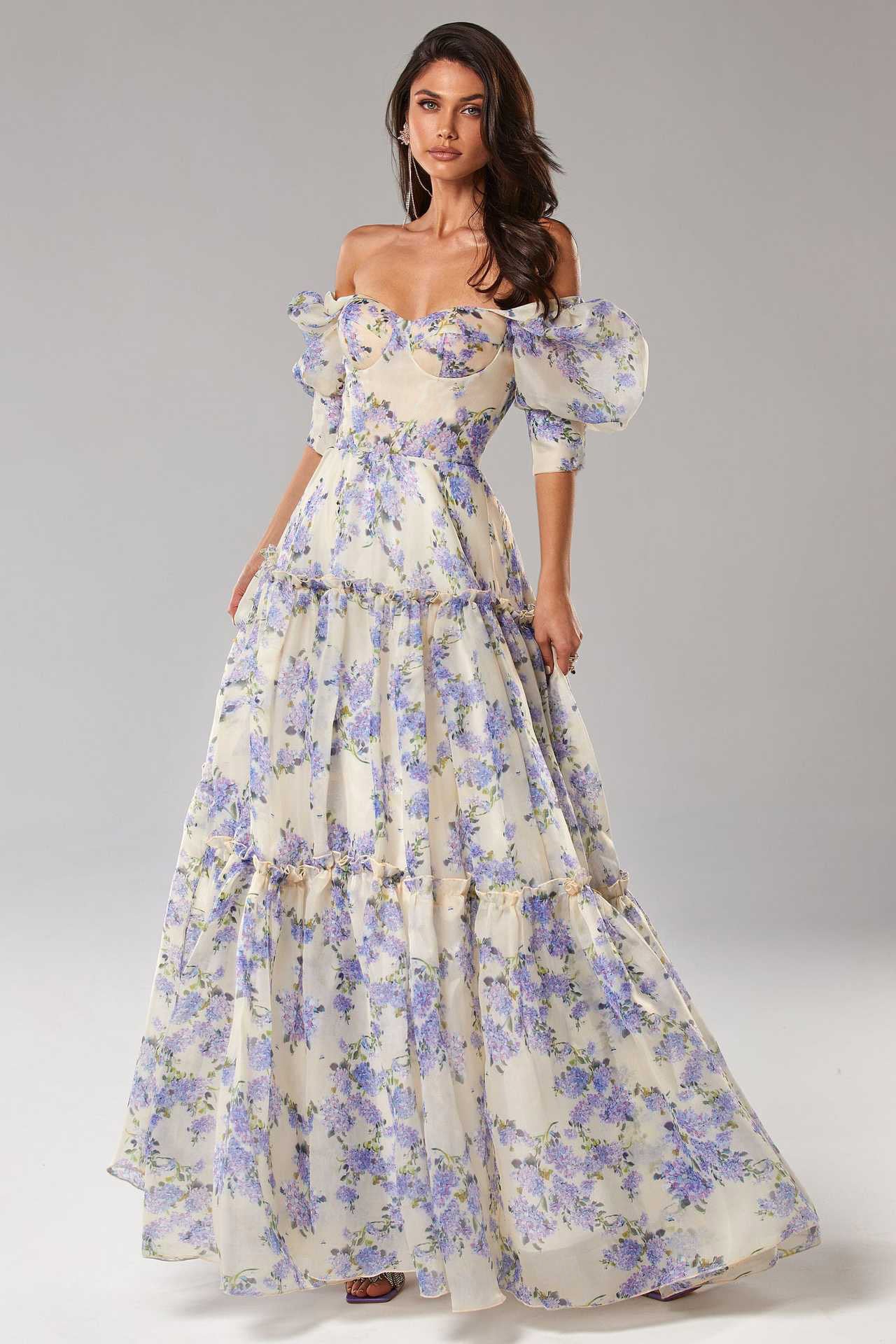 Night Dew Shoulder Floral Dress