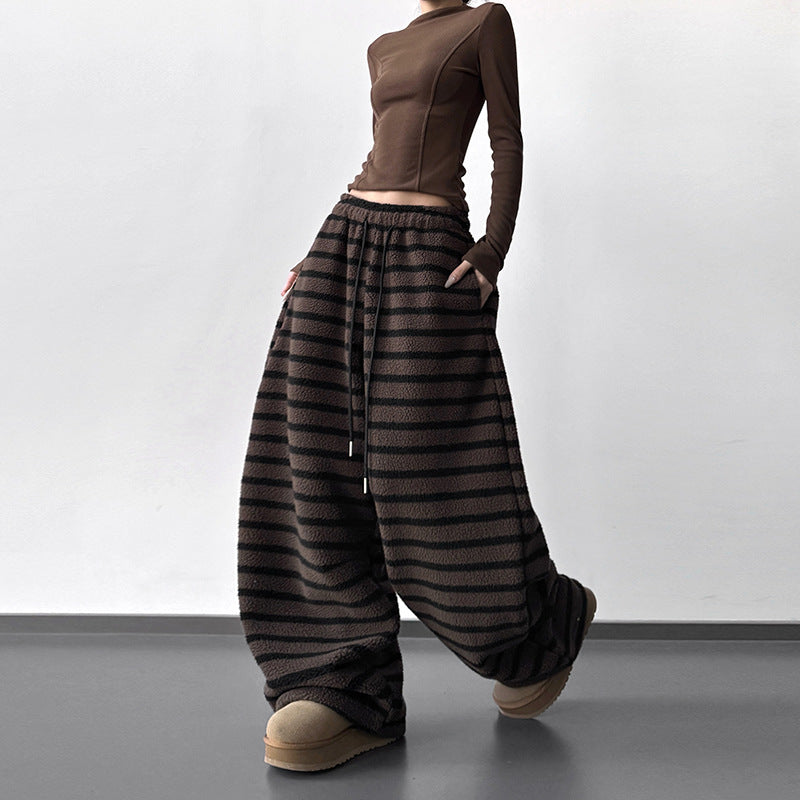 Laid-back Striped Womens Drawstring Loose Casual Pants