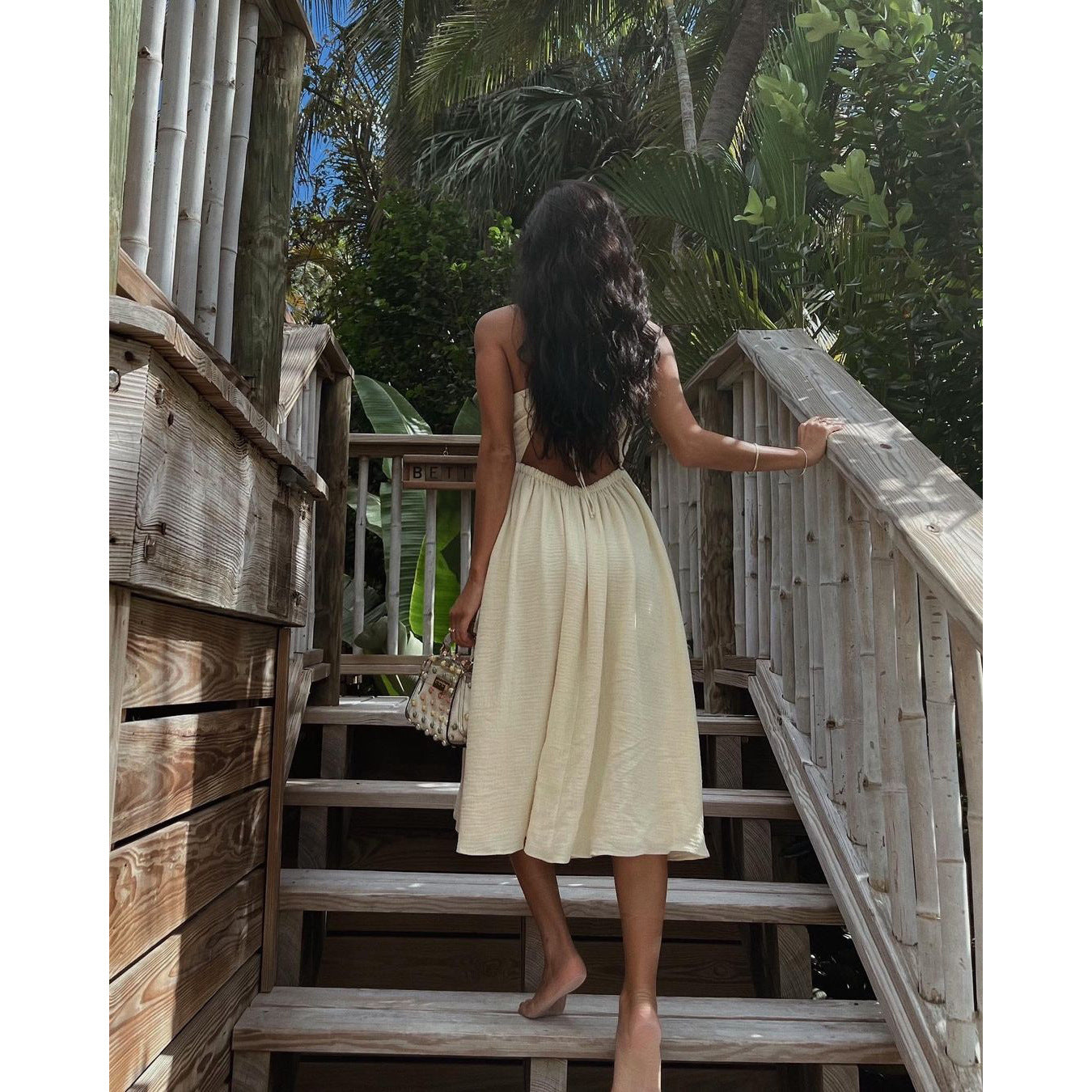 Slit Wrap Chest V Neck Dress