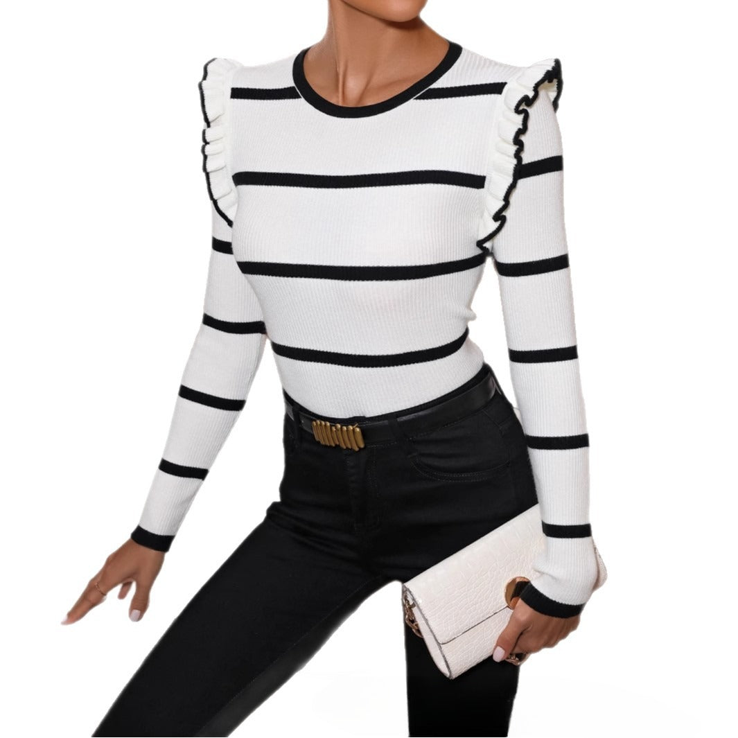 Striped Crew Neck Long Sleeves Sweaters Blouse