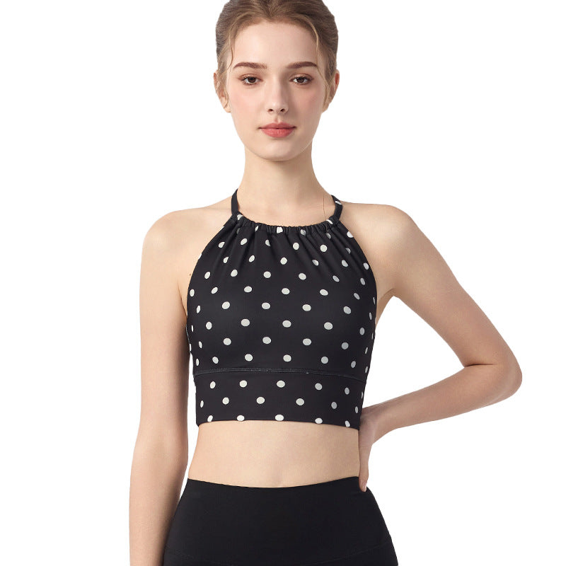 Polka-Dot Plaid Printed Halterneck Tank Top