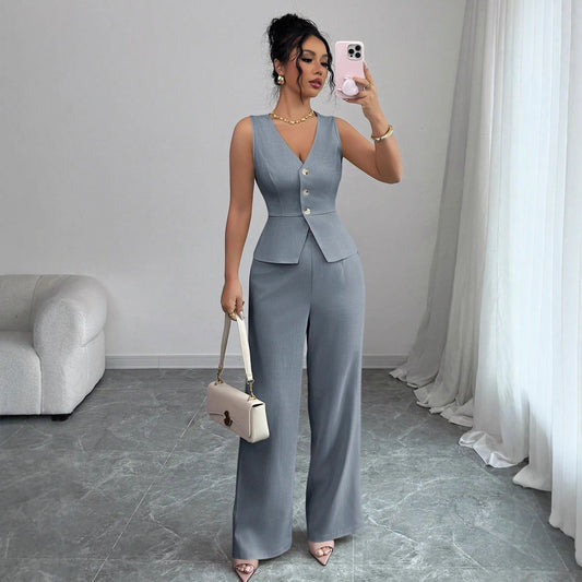 Sleeveless Slim Fit Vest High Waist Trousers Two-piece Set
