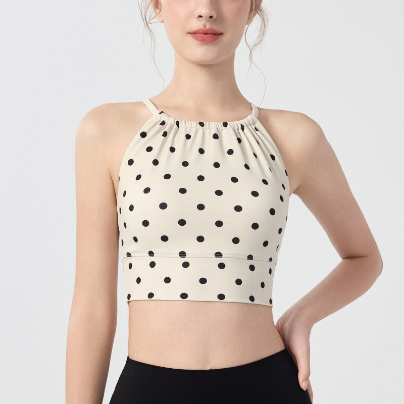 Polka-Dot Plaid Printed Halterneck Tank Top
