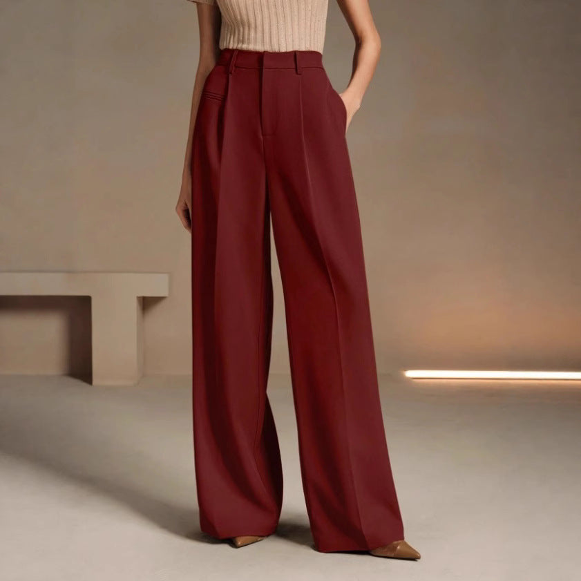 High-Waisted Versatile White Straight-Leg Suit Pants
