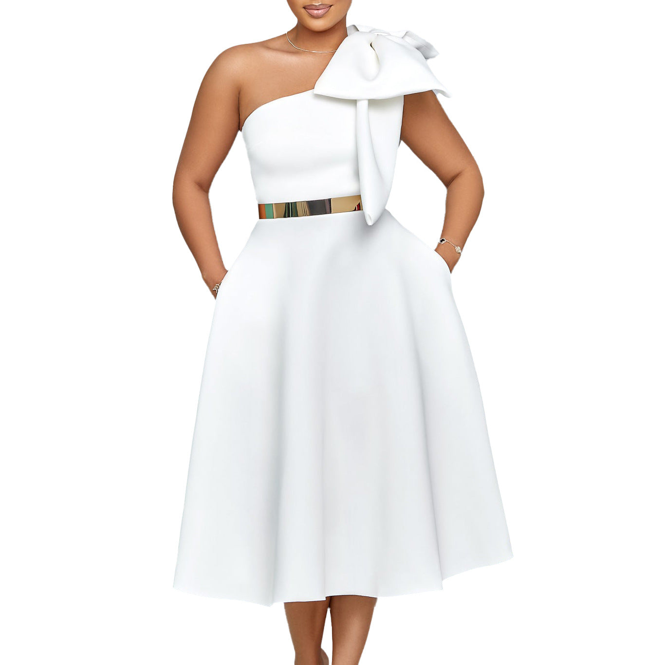 Sexy Evening Gown Side Ribbon Dress