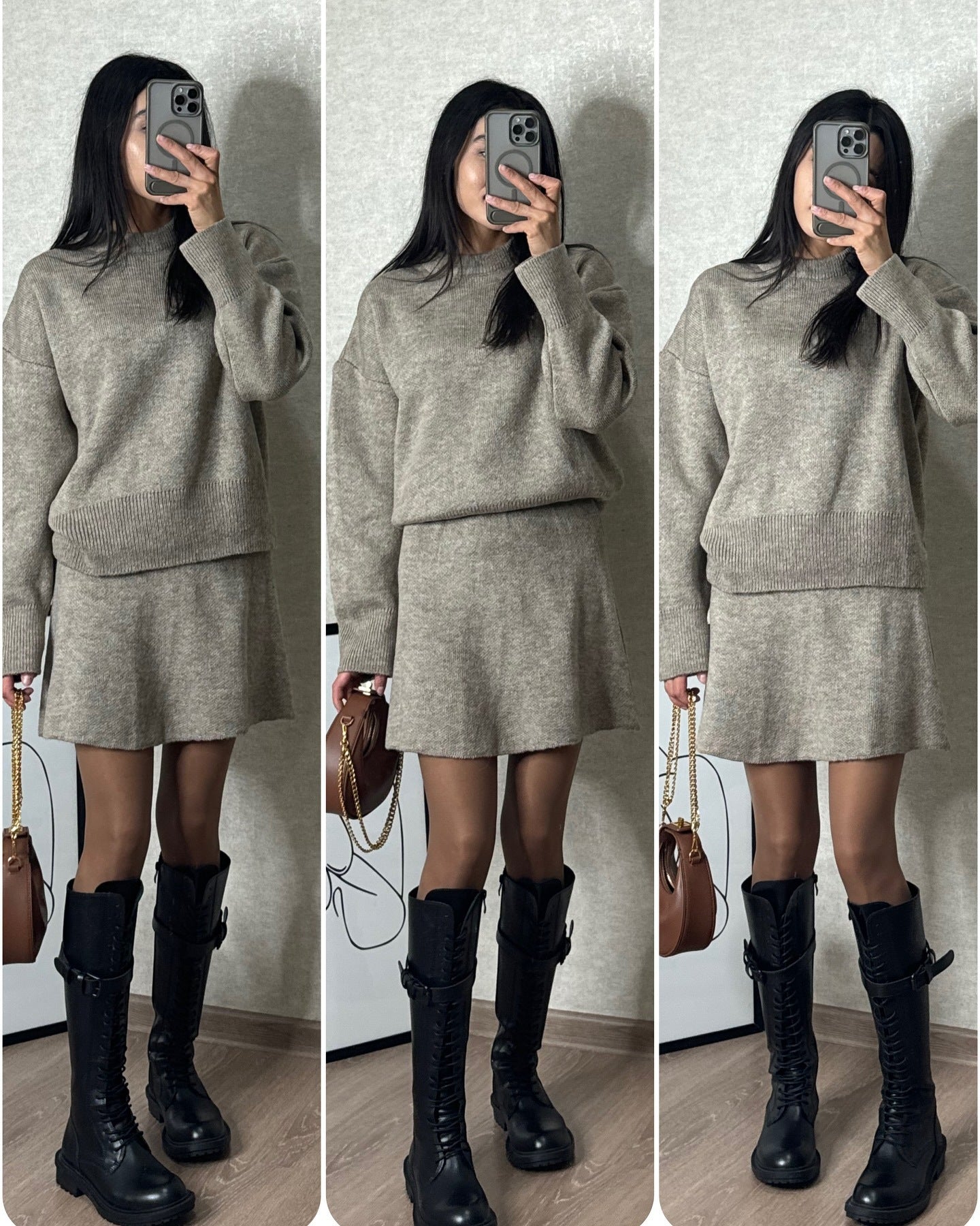 Sweater Skirt Sets Knit Long Sleeve