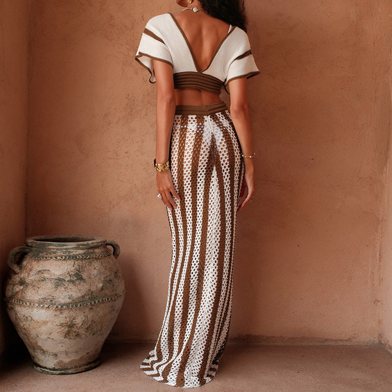 Knitted Strap Top Set Sexy Bikini Beach Cover-Up Dress