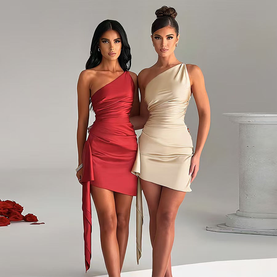 One shoulder Waist-Cinching Dress