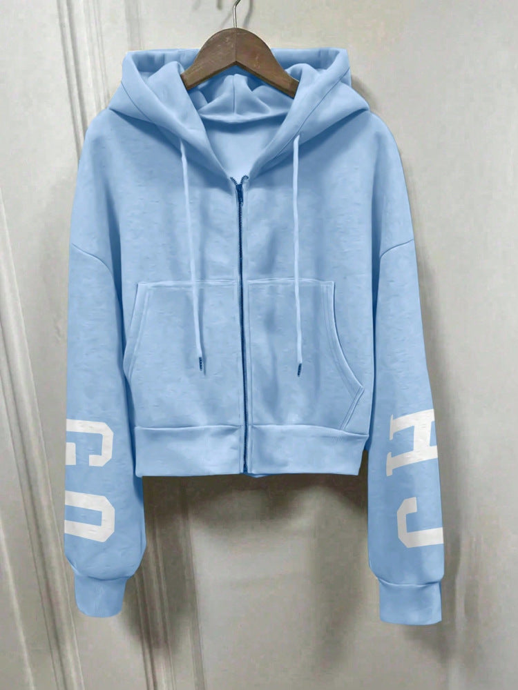 Casual Cropped Hoodie Printed Design
