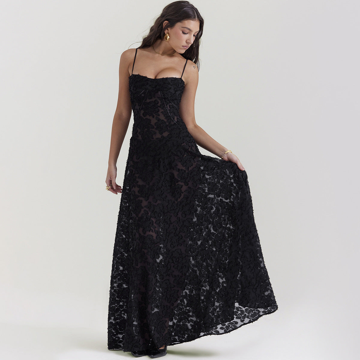 Lace See Through Long Dress