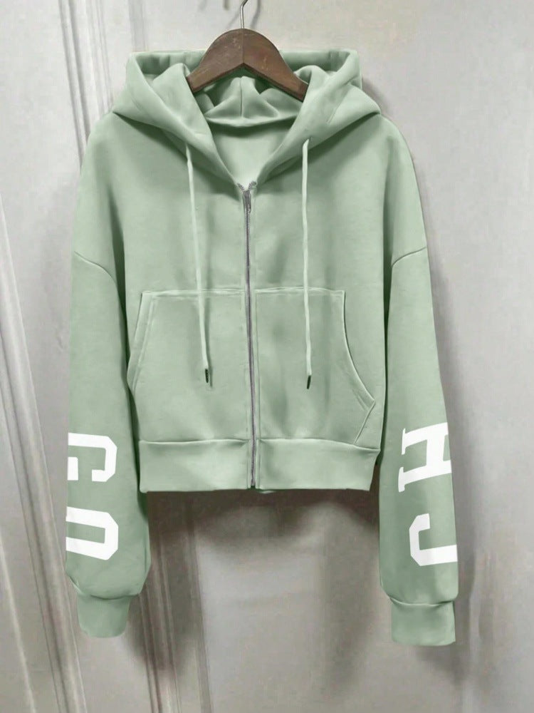 Casual Cropped Hoodie Printed Design