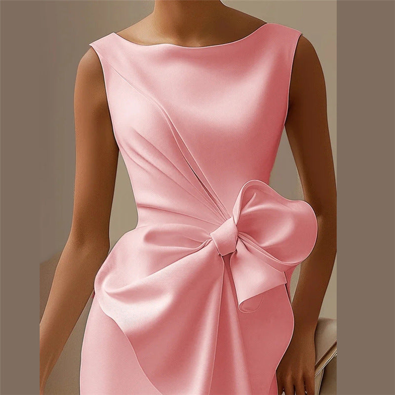 Bowknot Solid Color Elegant Dresses