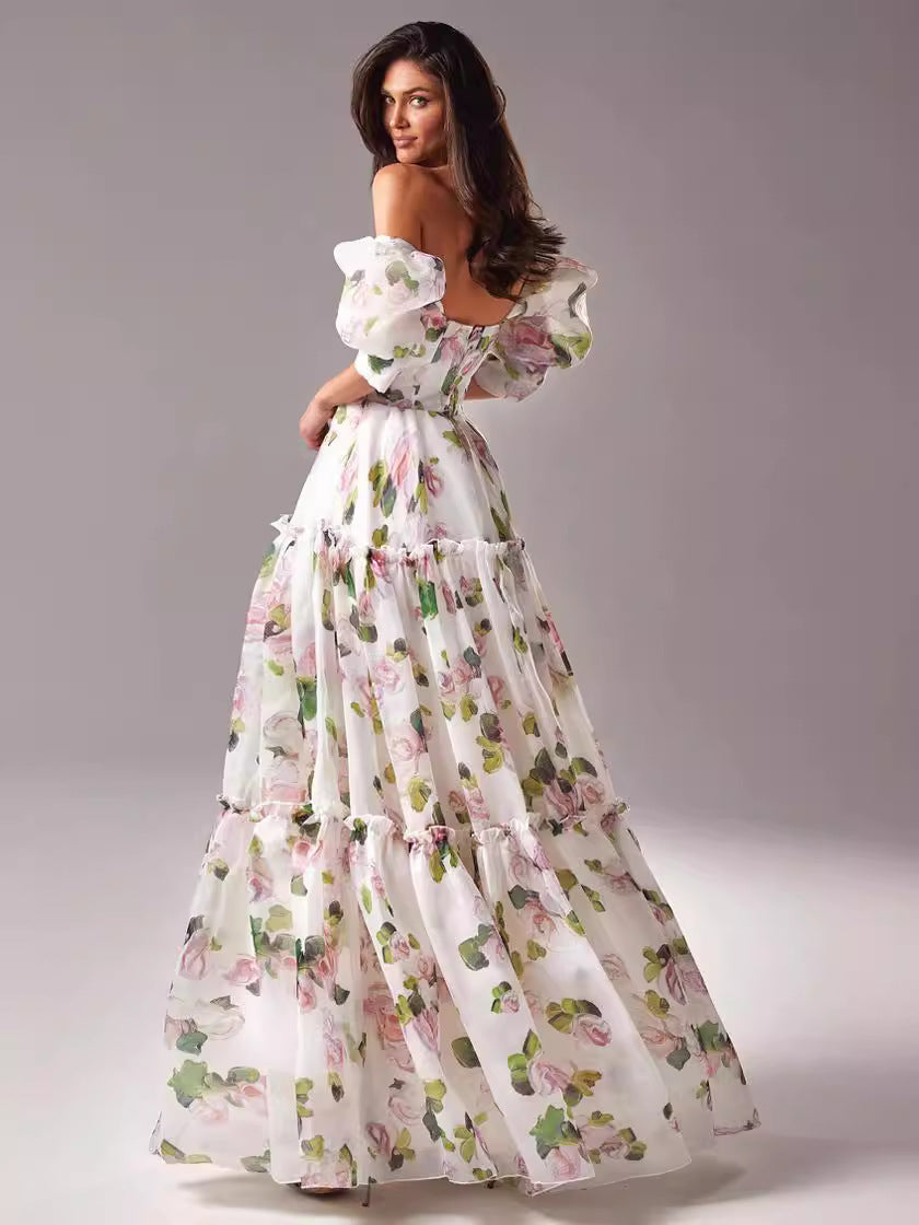 Night Dew Shoulder Floral Dress