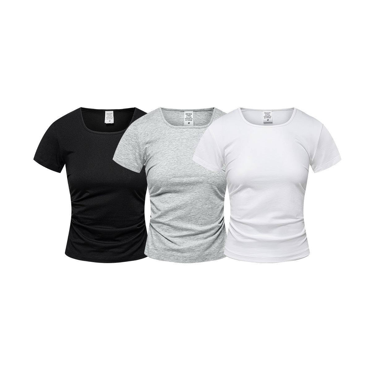 Square Collar Short Sleeve Tshirt Cotton Blouse