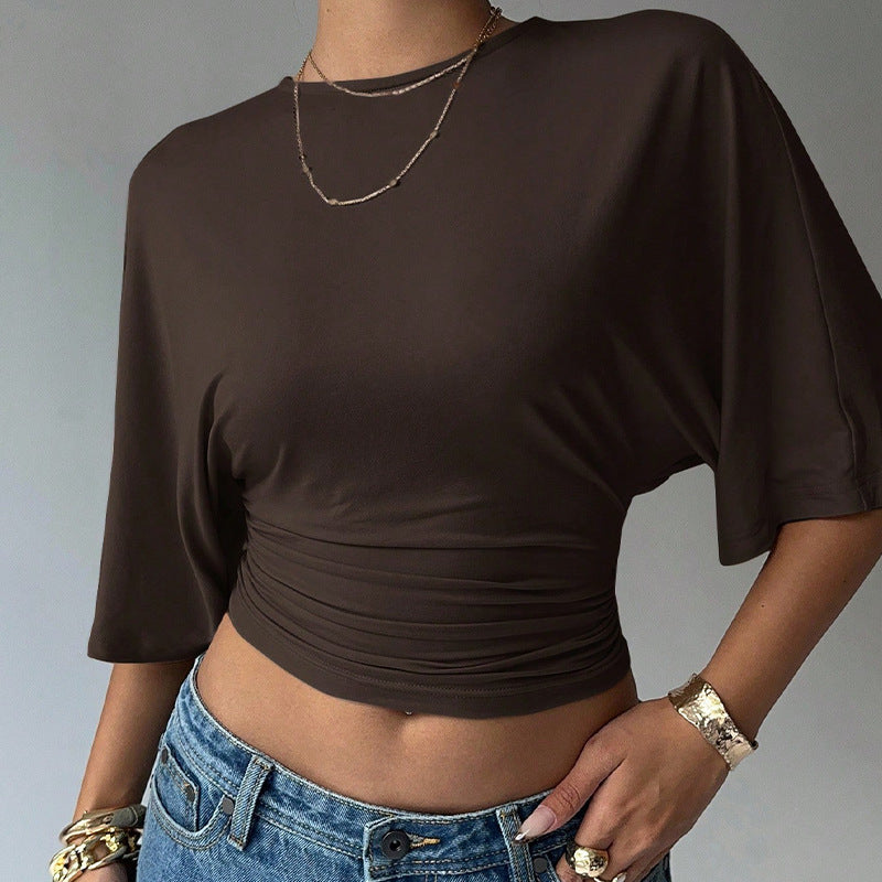 Cropped Mid-sleeve T-shirt Short Fitted Top