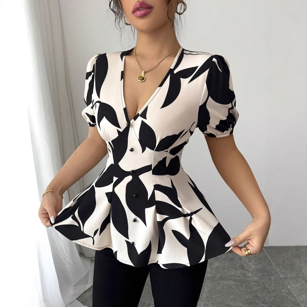 New Summer Womens Printed Shirts From Europe And America Tops