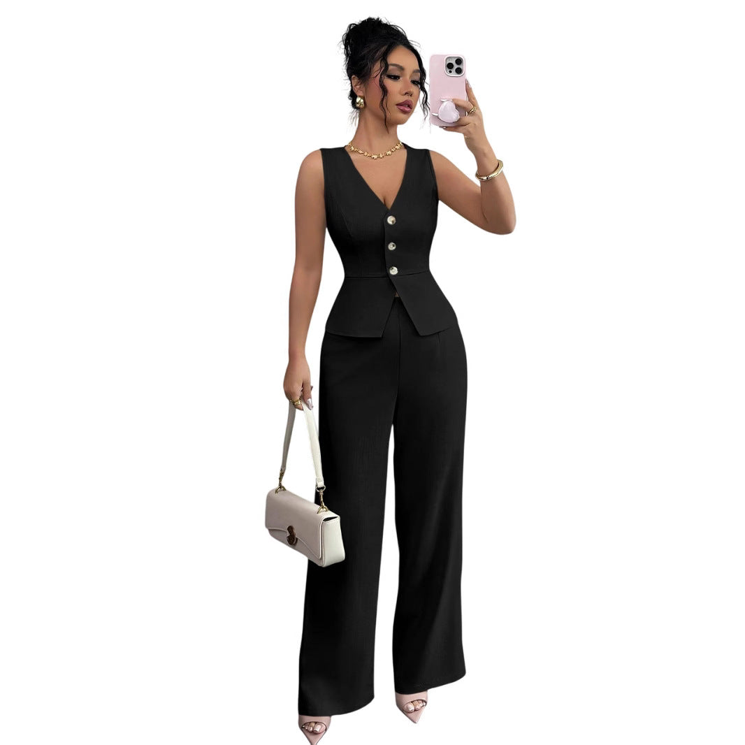 Sleeveless Slim Fit Vest High Waist Trousers Two-piece Set