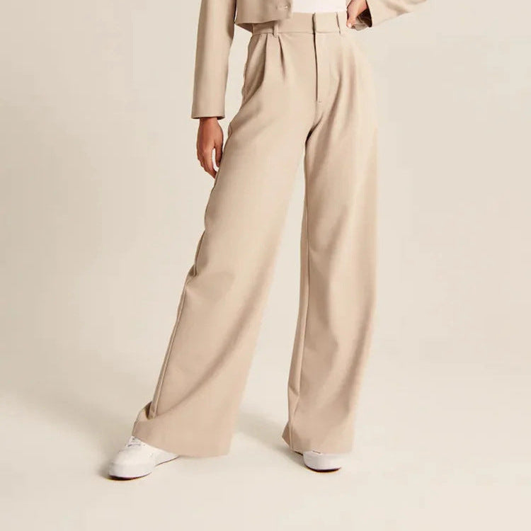 High Waist Straight Trousers With Pockets Wide Leg Casual Pants For Women