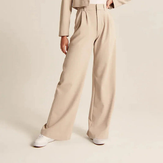 High Waist Straight Trousers With Pockets Wide Leg Casual Pants For Women