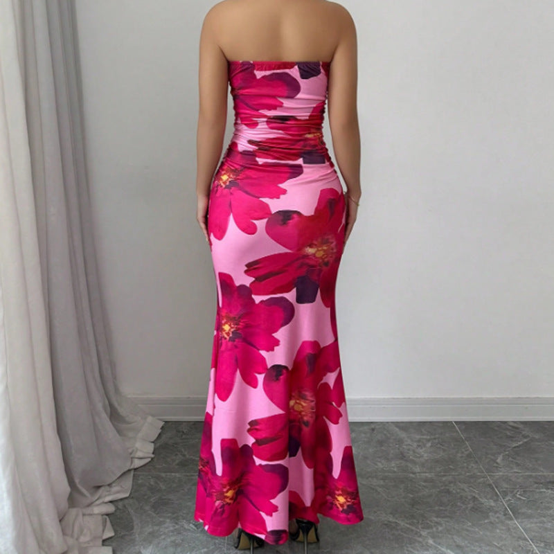 Slim Fit Long Top Tight Flower Dress