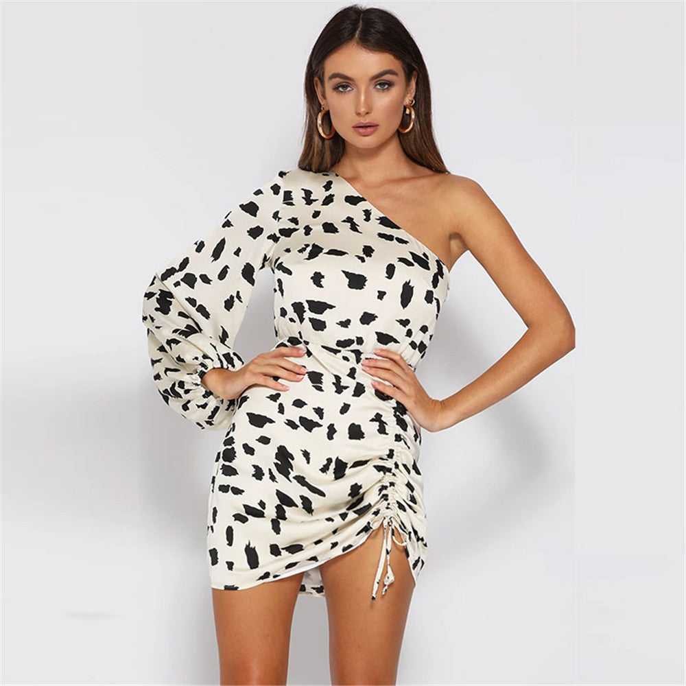 Cow Printed Slip Shoulder Dress