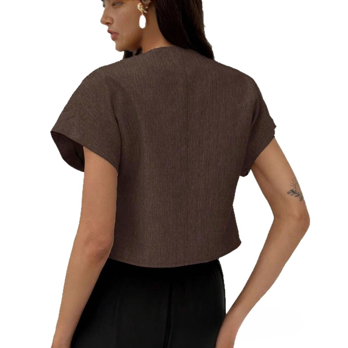 Wide-shoulder Waist-cinching Irregular HemTop