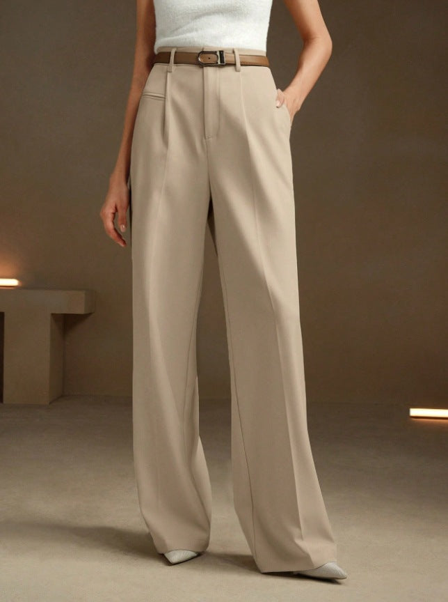 High-Waisted Versatile White Straight-Leg Suit Pants
