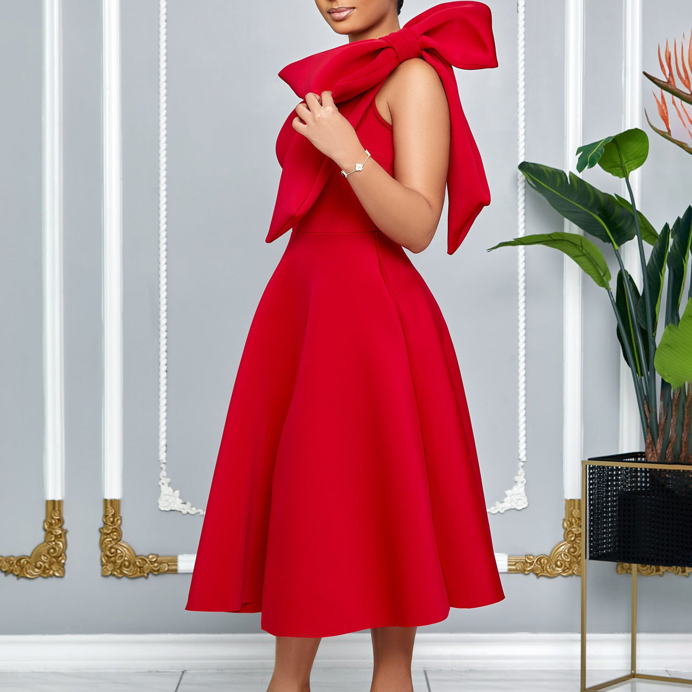Sexy Evening Gown Side Ribbon Dress