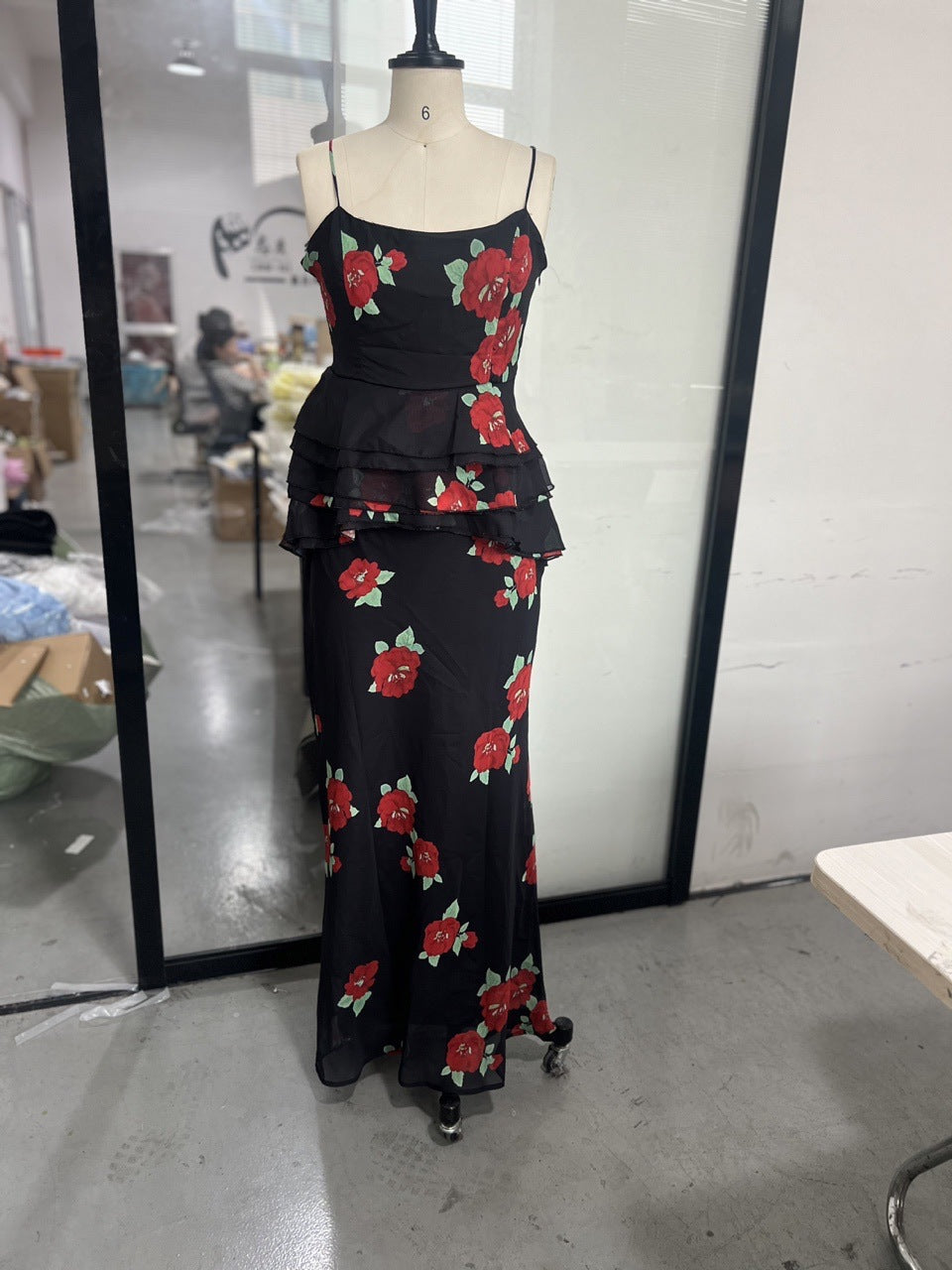 Floral Mesh Split Bodycon Skirt And Camisole Set For Women