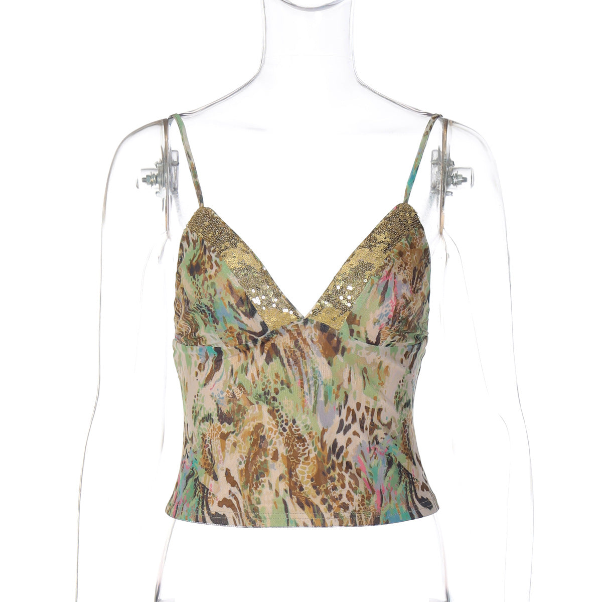 Sexy Lace Stitching Deep V-neck Slim Fit Backless Sling Top