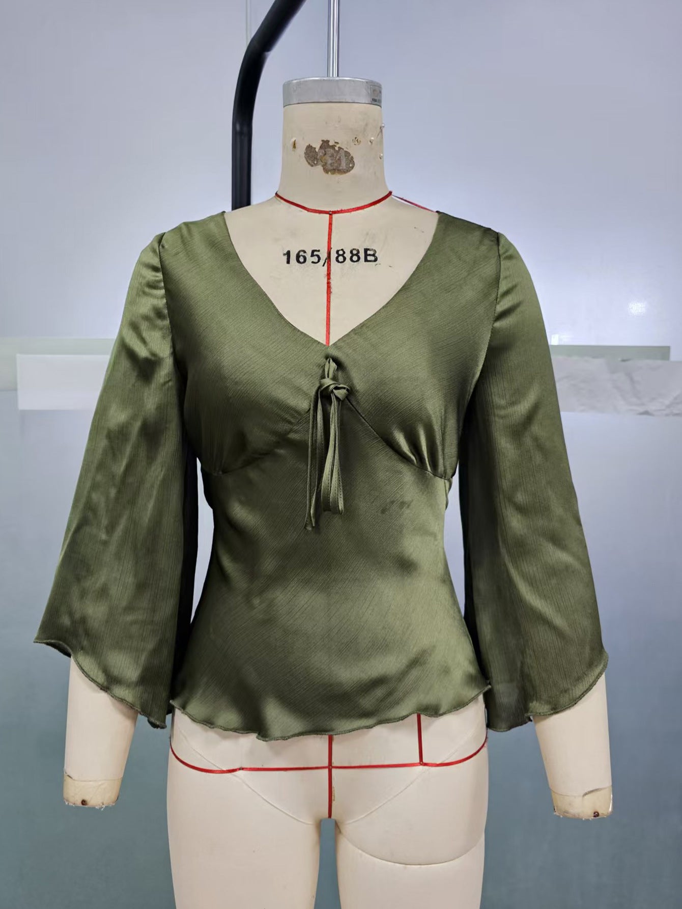 Flared Sleeve Army Green Blouse