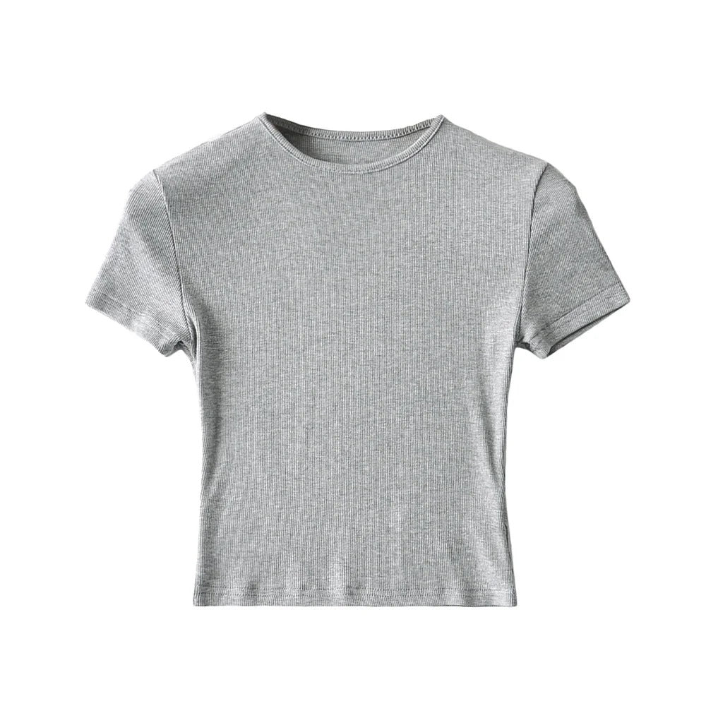 Basic Style Slim-fit Solid Color Crop Top