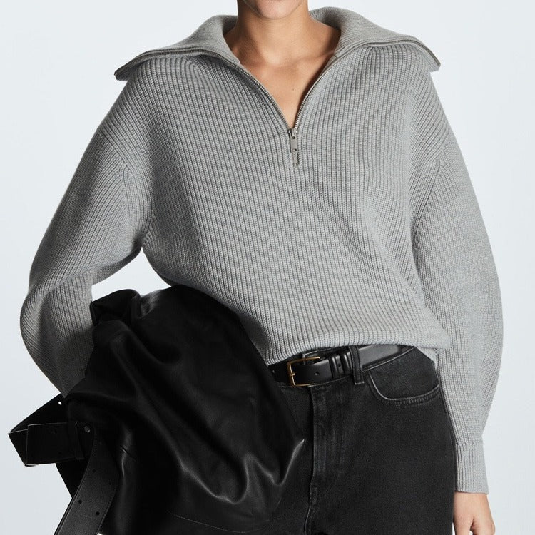 Half-zip Striped Long-sleeved Sweater Blouse