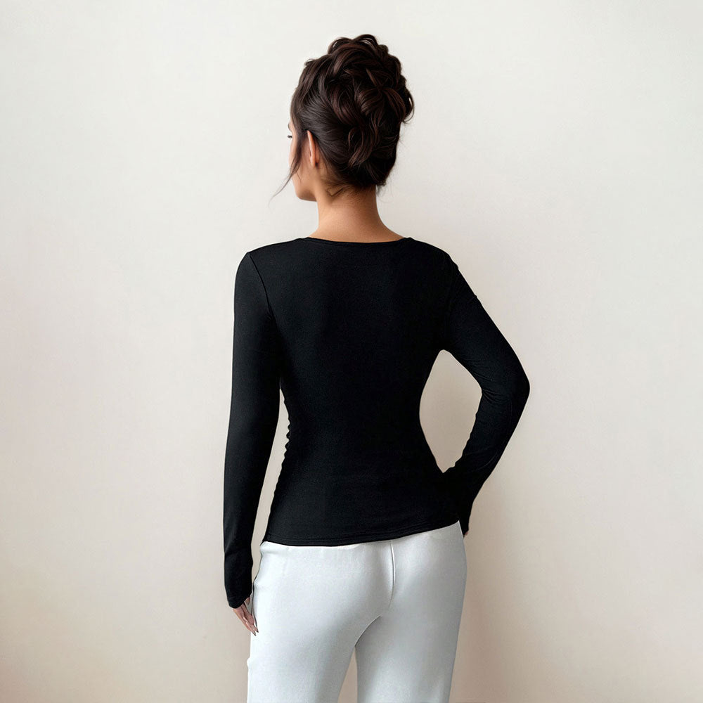 Oblique Collar Pleated Slim Base TShirt